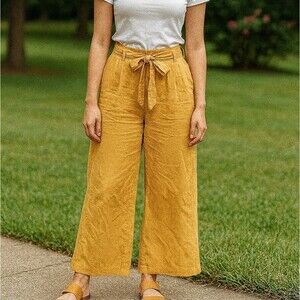 Wide Leg Cotton Tie High Waist Pants Split Hem 1X Orange Bow Whimsical Clutterco